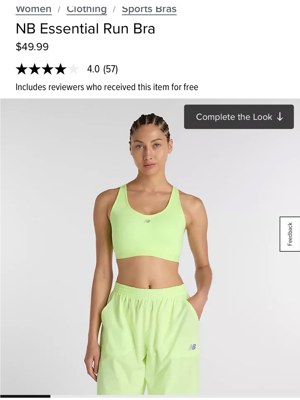 New Balance Neon Lime Crop Sports Bra